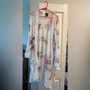 Long flower lace cardigan